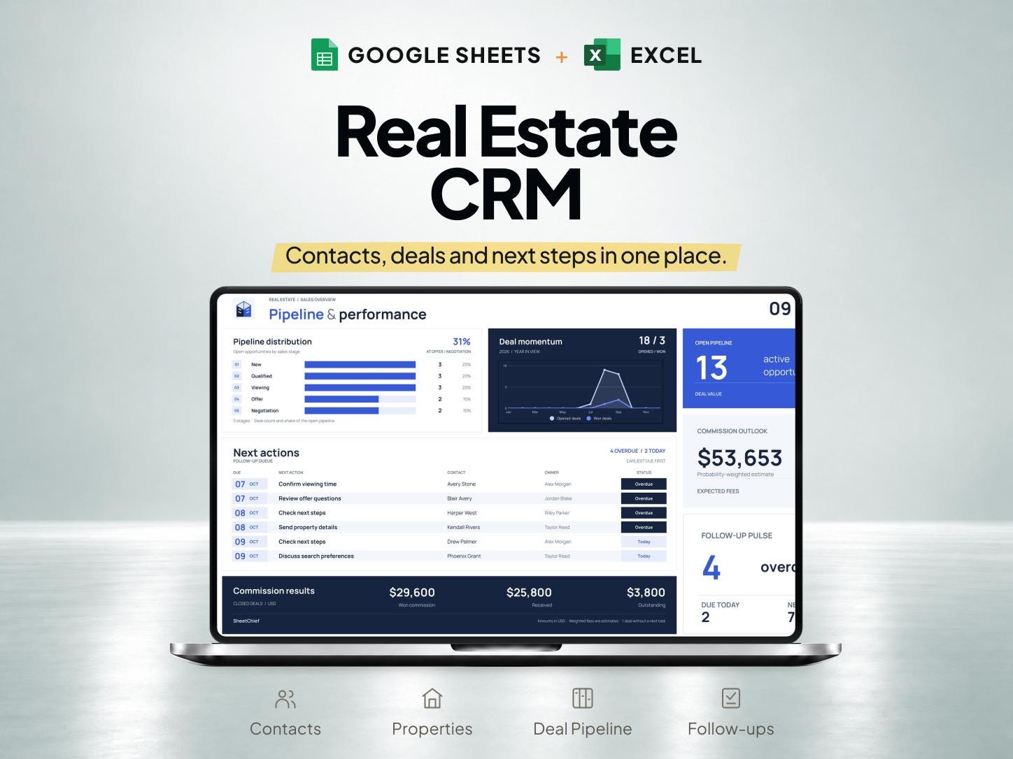 Real Estate CRM and Realtor Client Tracker for Google Sheets & Excel — SheetChief product preview