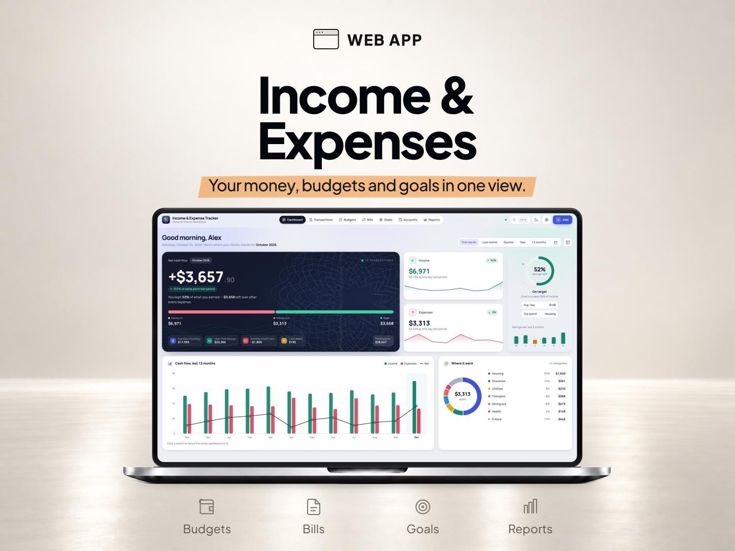 Budget & Bill Tracker App with Paycheck Planning and Savings Goals — SheetChief product preview