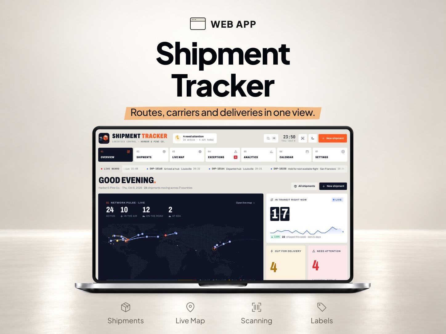 Shipment Tracker App for Small Business with Delivery Log and 4x6 Labels — SheetChief product preview