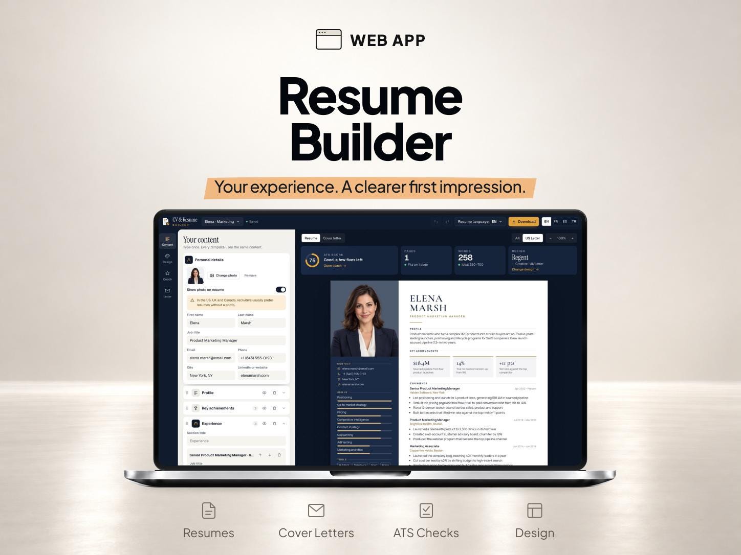Professional Resume Builder App with CV and Cover Letter Templates — SheetChief product preview