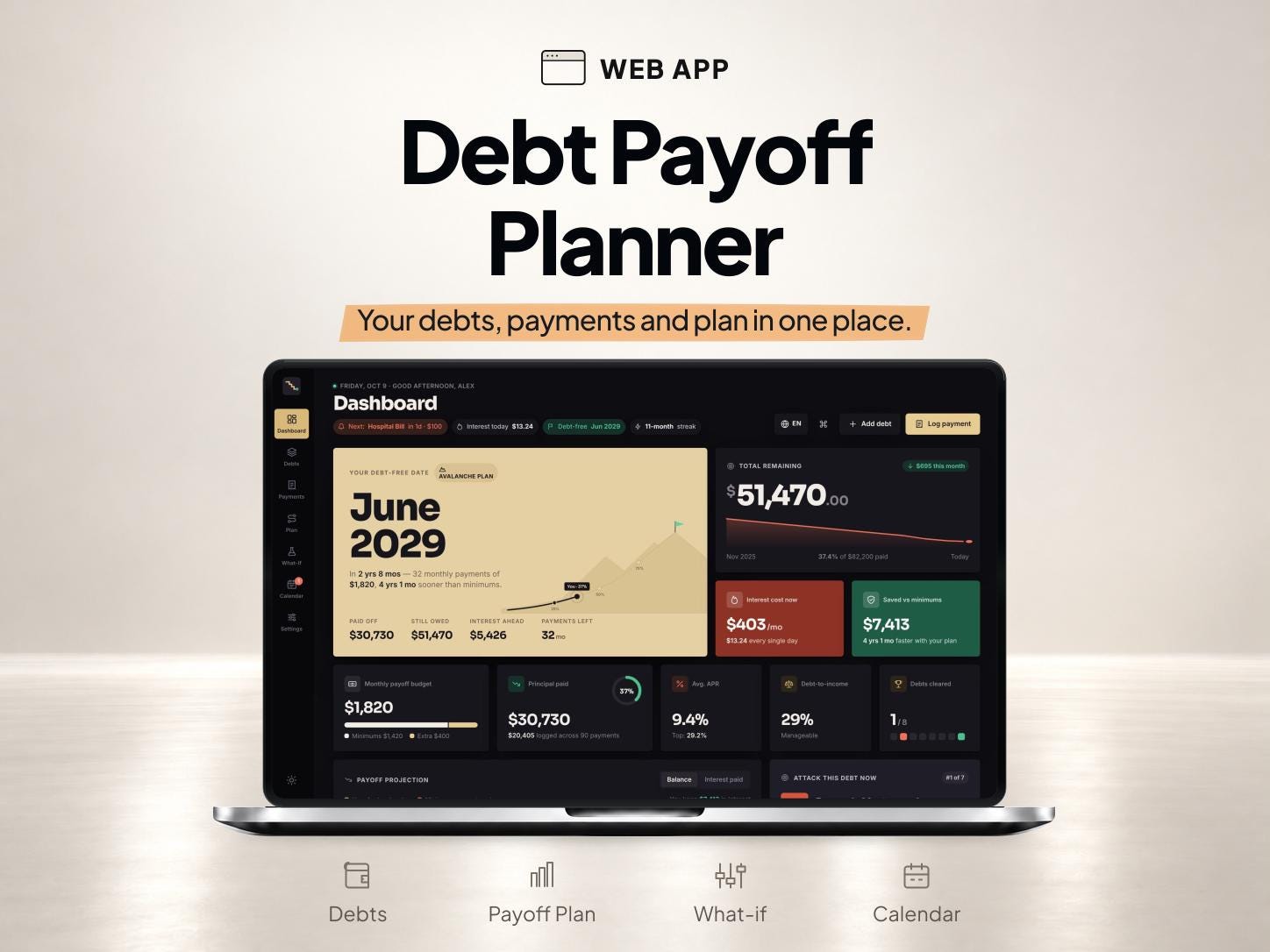 Debt Payoff Tracker App with Debt Snowball Calculator and Credit Card Tracker — SheetChief product preview