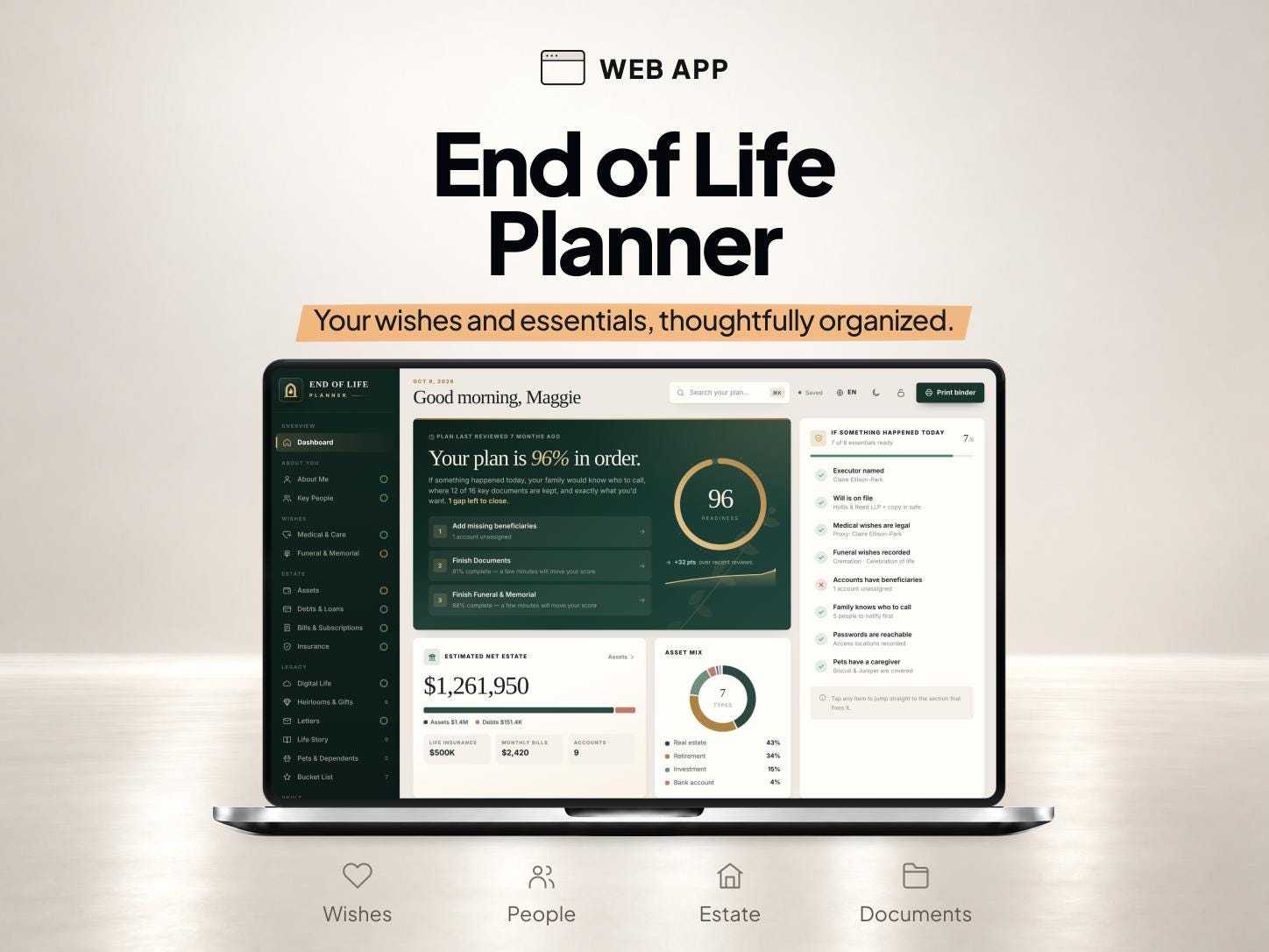 End of Life Planner App with Emergency Binder and Final Wishes Checklist — SheetChief product preview